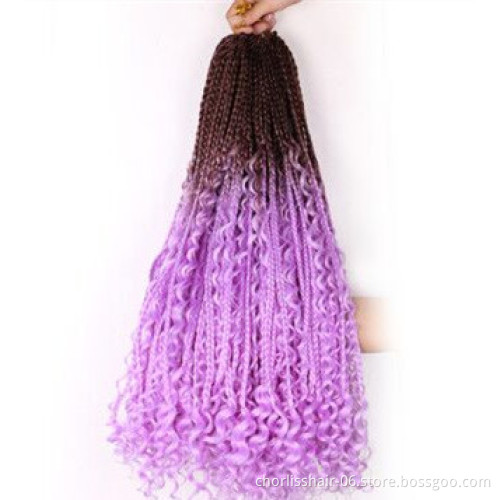 Wholesale Ombre Messy Goddess Boho Braided Bohemian Box Braids With Curls Un-ruly Synthetic Crochet Hair Extension For Woman
